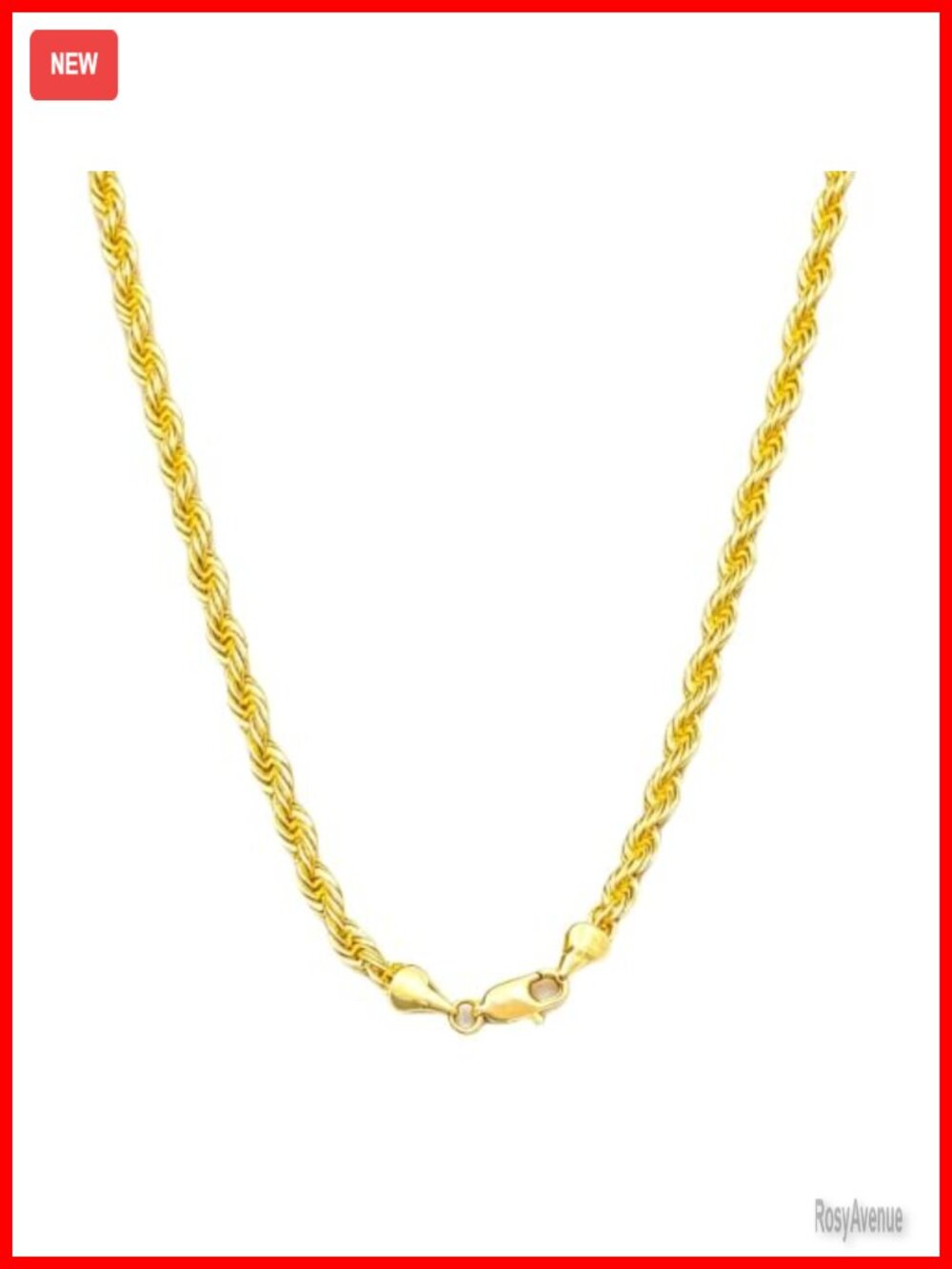 Solid 14K Yellow Gold Rope Chain Necklace Diamond-Cut 18 Inch Lobster Claw